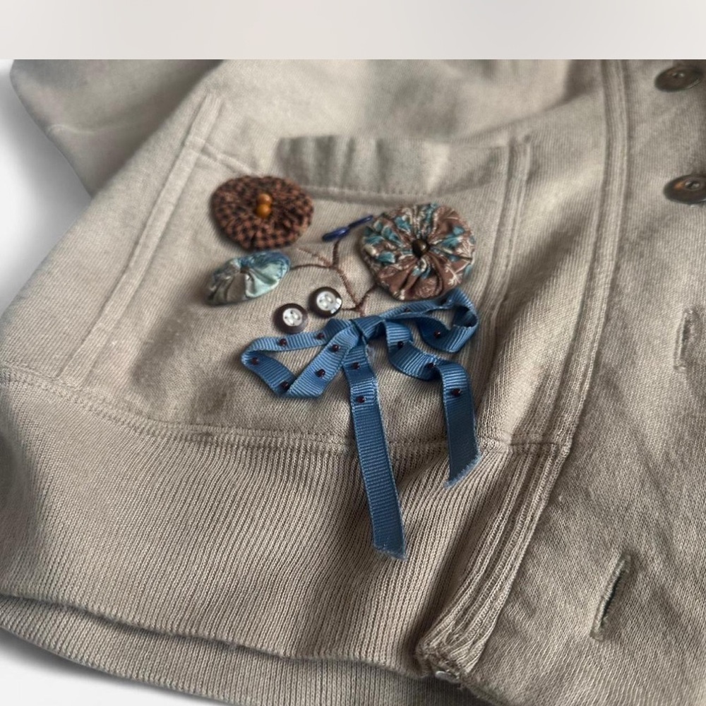 Vintage CARREAU Sport 3D Floral Sweatshirt Cardigan Jacket Bows Cottage Sz M - Picture 4 of 7
